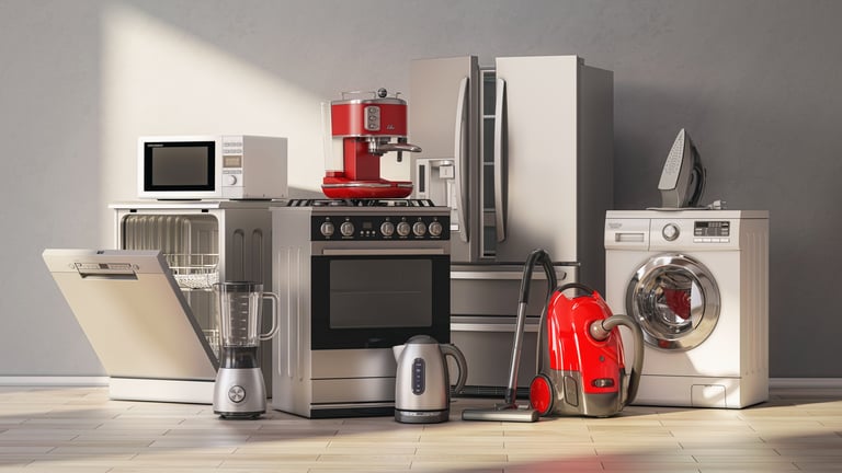 Modern kitchen appliances including dishwasher